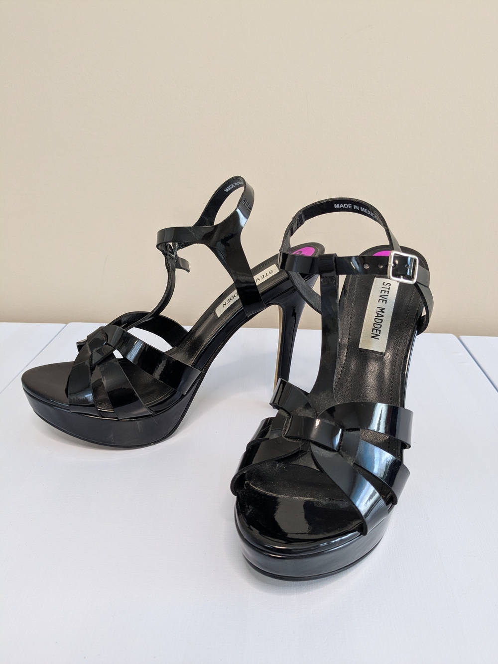 Steve Madden Black Patent High Heel Platform Sandals
